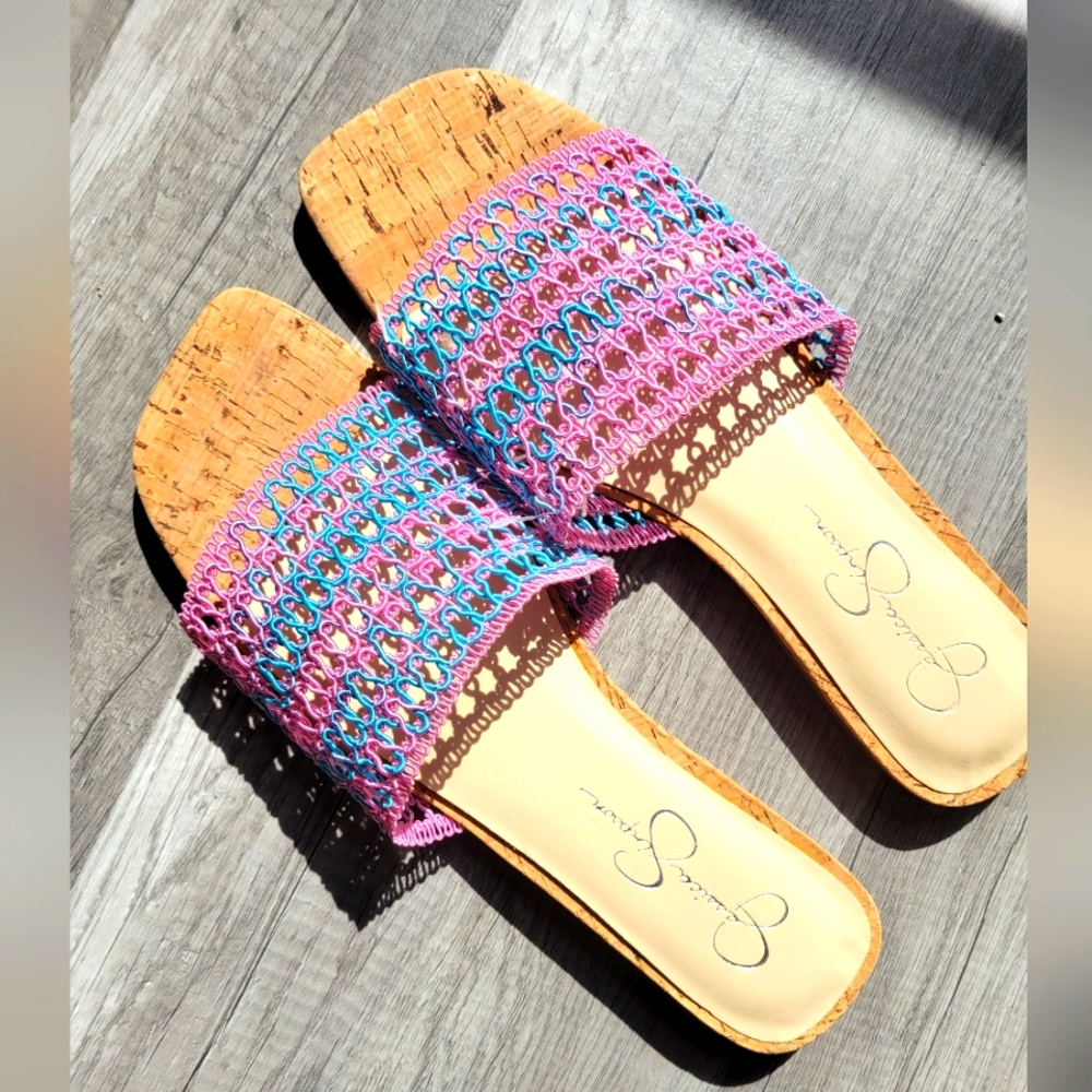 Jessica Simpson Pink and Blue Slide Sandals